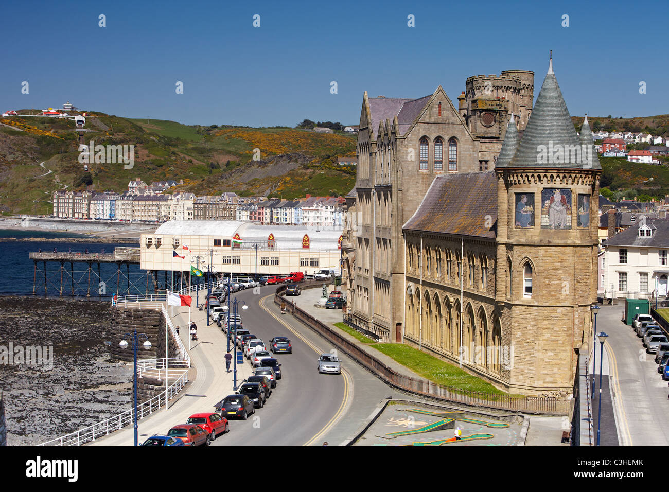 Il vecchio collegio, Aberystwyth University, Aberystwyth, Ceredigion, Wales, Regno Unito Foto Stock
