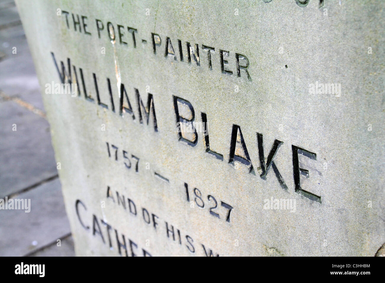 Lastra tombale dell'artista William Blake a campi Bunhill sepoltura nella città di Londra Foto Stock