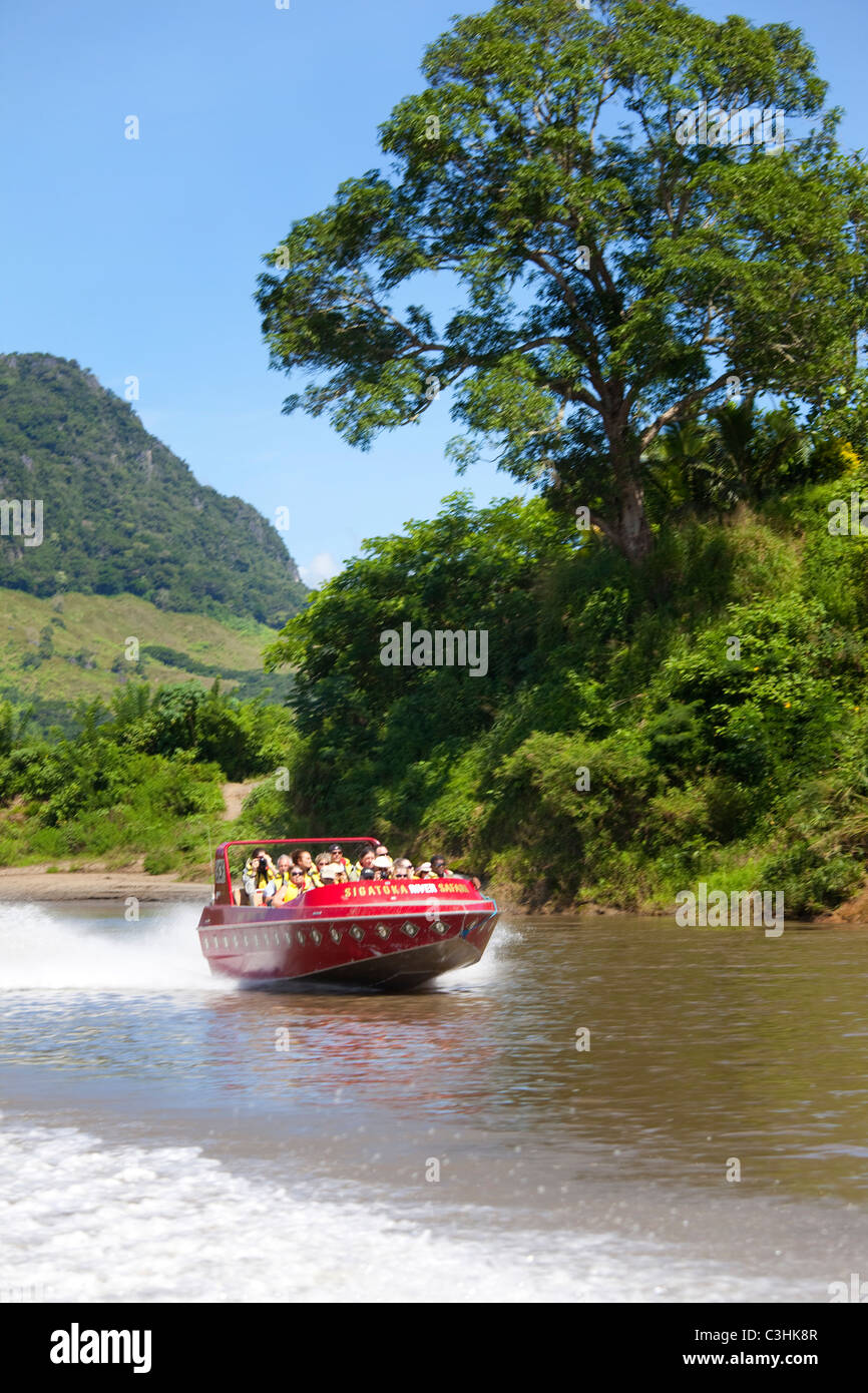 Sigatoka River Safari, jet viaggio in barca, Viti Levu, Isole Figi Foto Stock