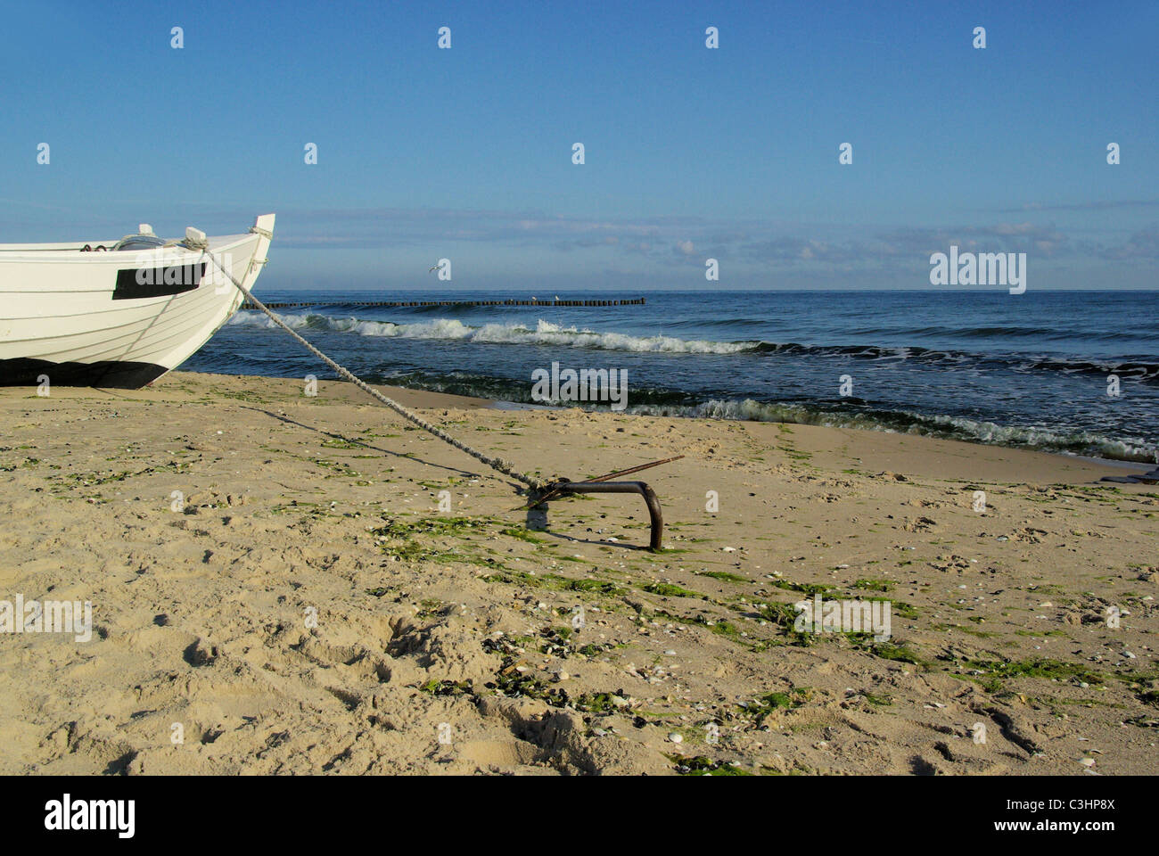 Fischkutter am Strand - taglierina di pesca sulla spiaggia 21 Foto Stock