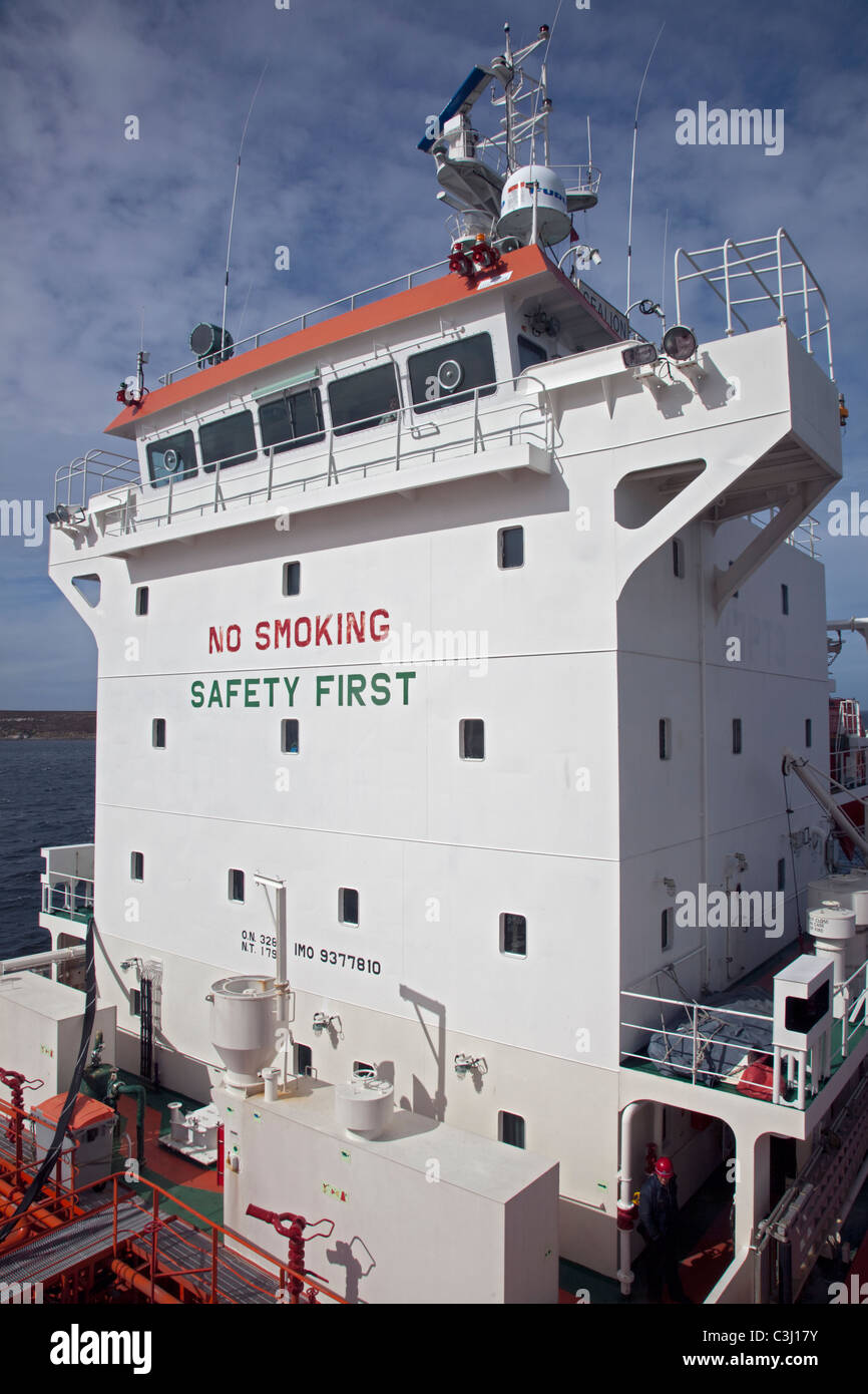 Ponte della nave cisterna di carburante nave/nave rifornimento Sealion, East Falkland Foto Stock