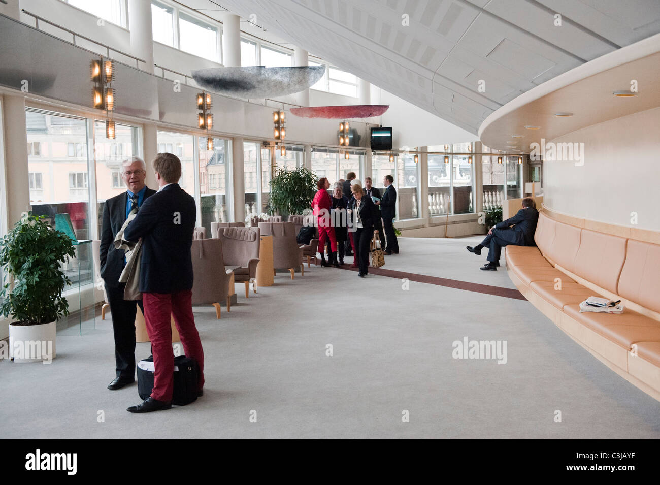 La lobby e al di fuori della camera principale del parlamento svedese a Stoccolma Foto Stock