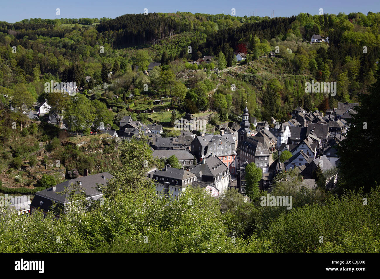 Historische Altstadt, Monschau, città storica Monschau, NORDRHEIN-WESTFALEN, RENANIA DEL NORD-VESTFALIA, Deutschland, Germania Foto Stock