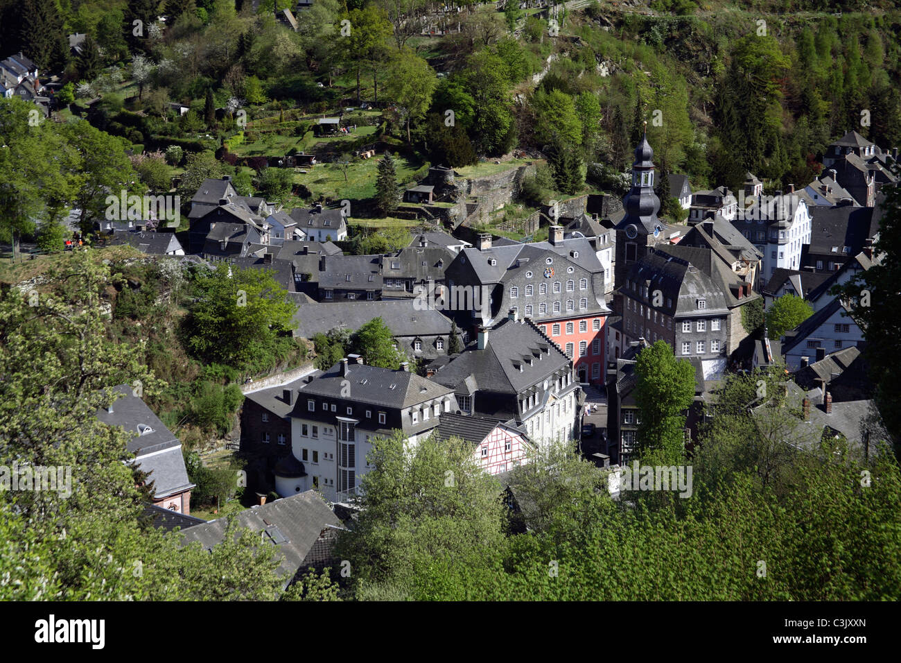 Monschau, in Germania, città vecchia quartiere storico Foto Stock