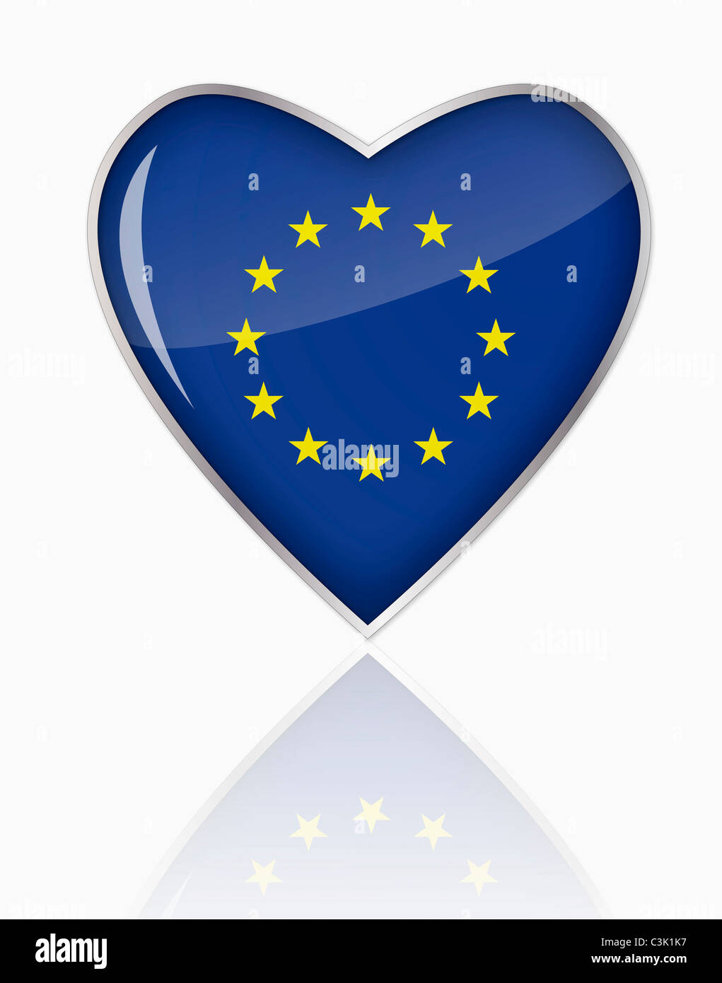 Bandiera europea in forma di cuore su sfondo bianco Foto Stock