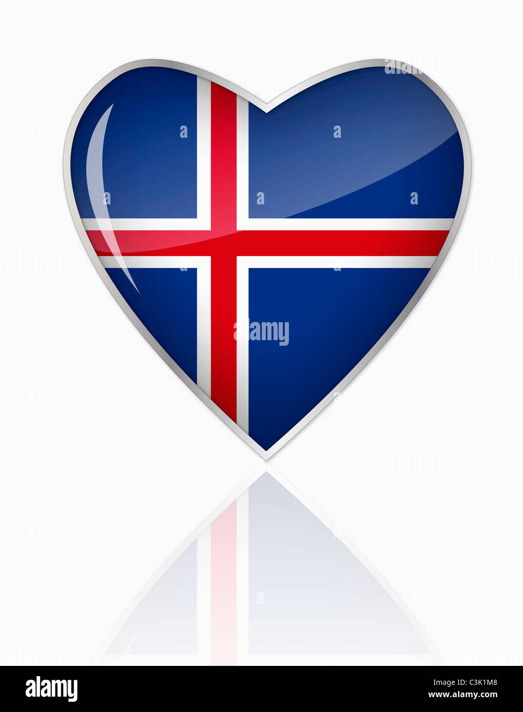 Bandiera islandese in forma di cuore su sfondo bianco Foto Stock