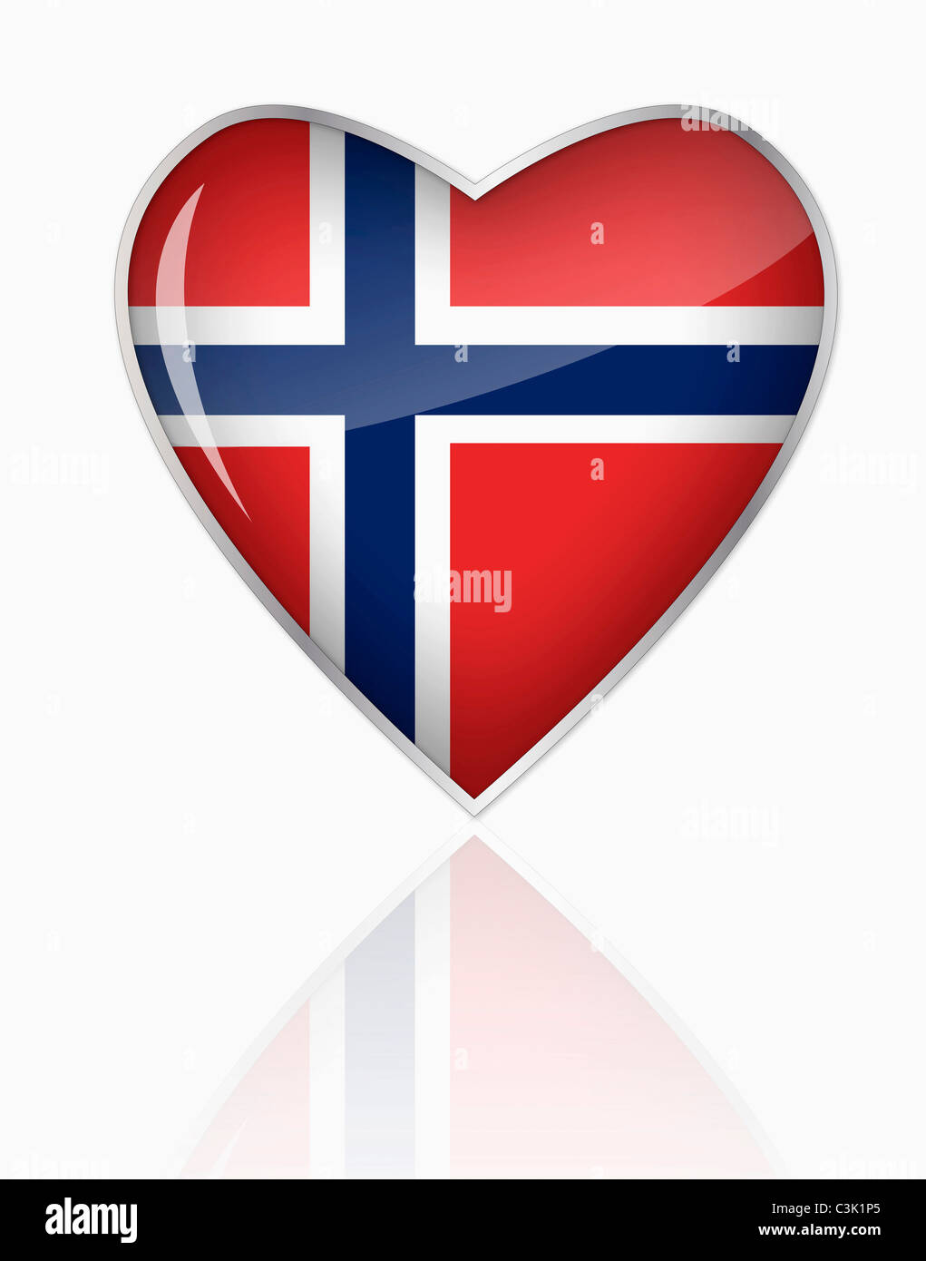 Bandiera norvegese in forma di cuore su sfondo bianco Foto Stock