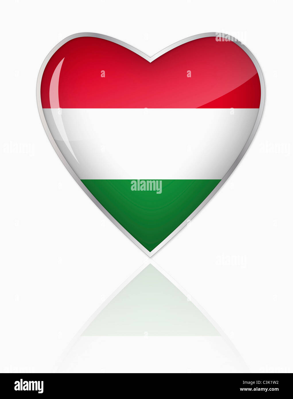 Bandiera ungherese in forma di cuore su sfondo bianco Foto Stock