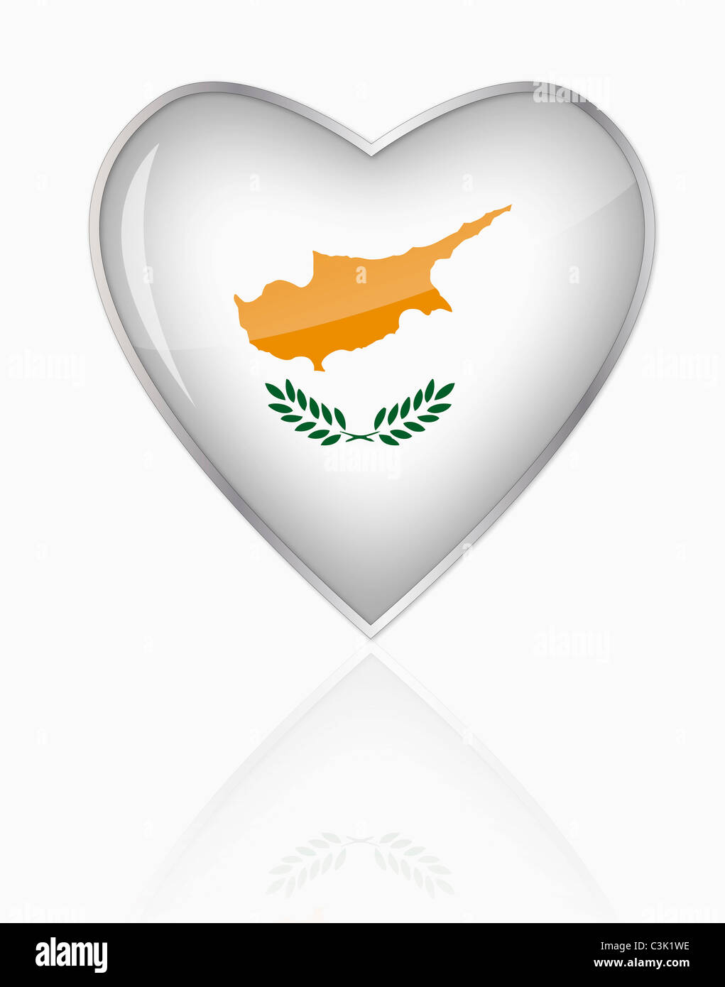 Bandiera di Cipro in forma di cuore su sfondo bianco Foto Stock
