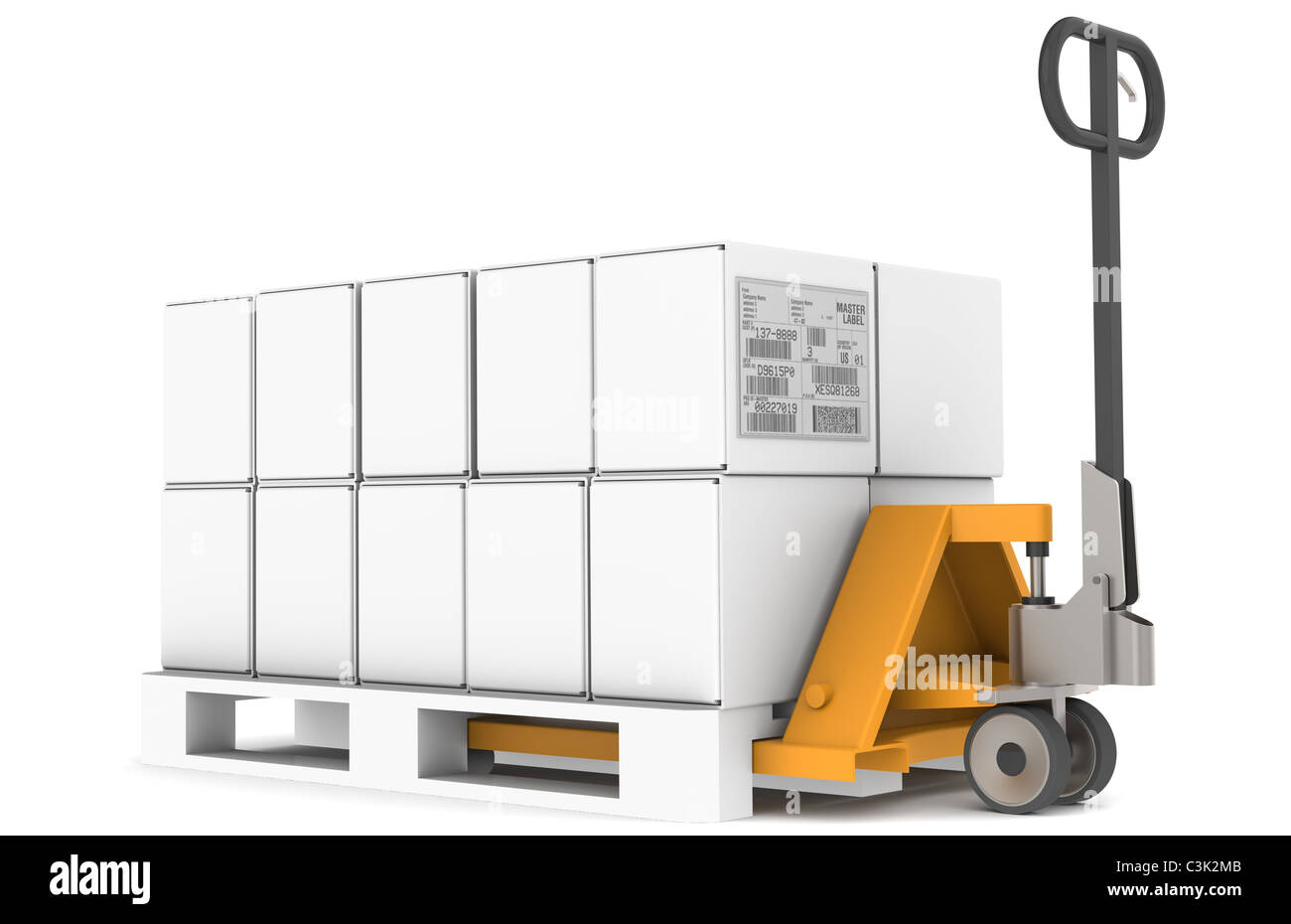 Con pallet E D I ETICHETTA, vista laterale Foto Stock