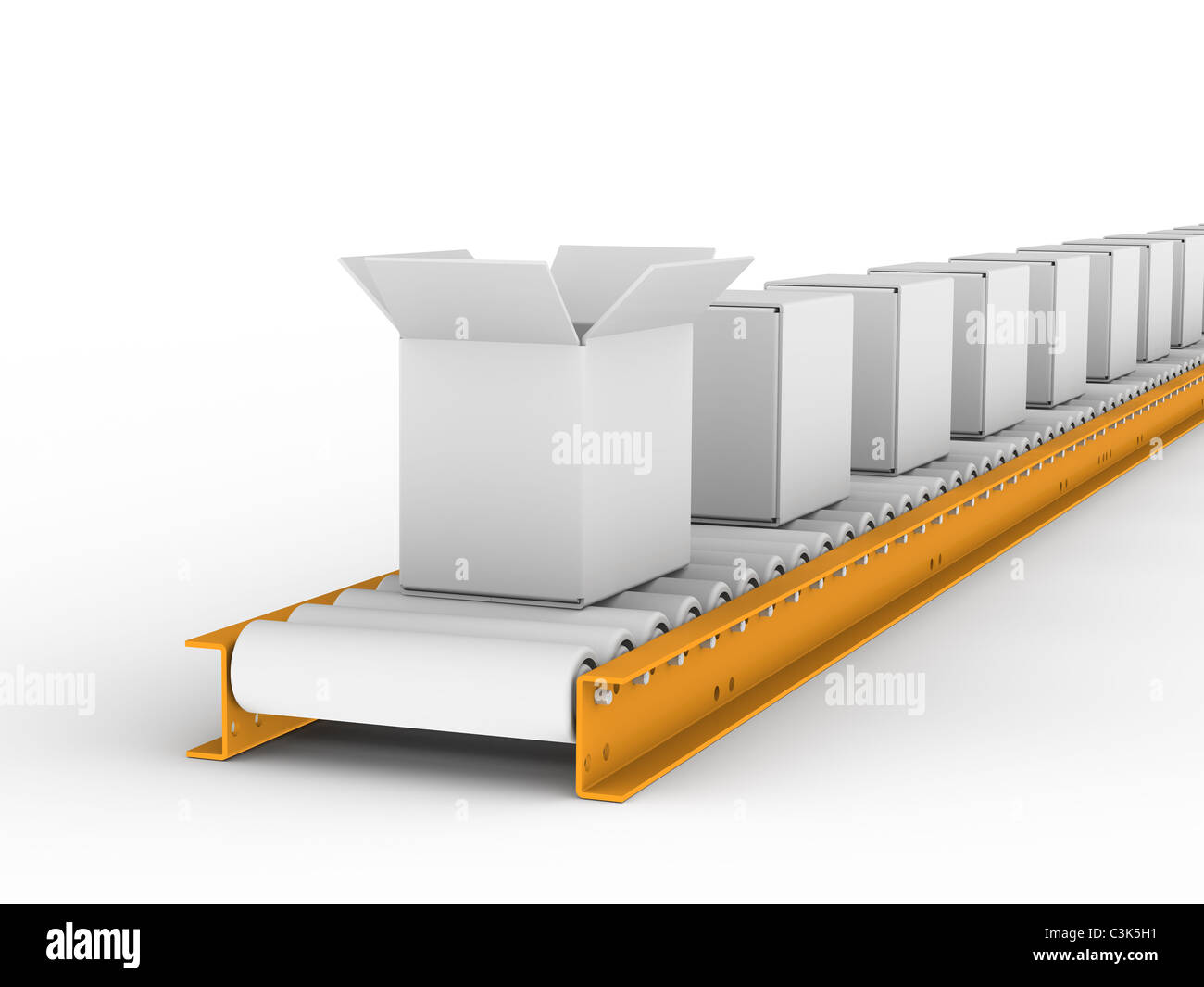 Nastro trasportatore. Nastro trasportatore withe scatole Foto Stock
