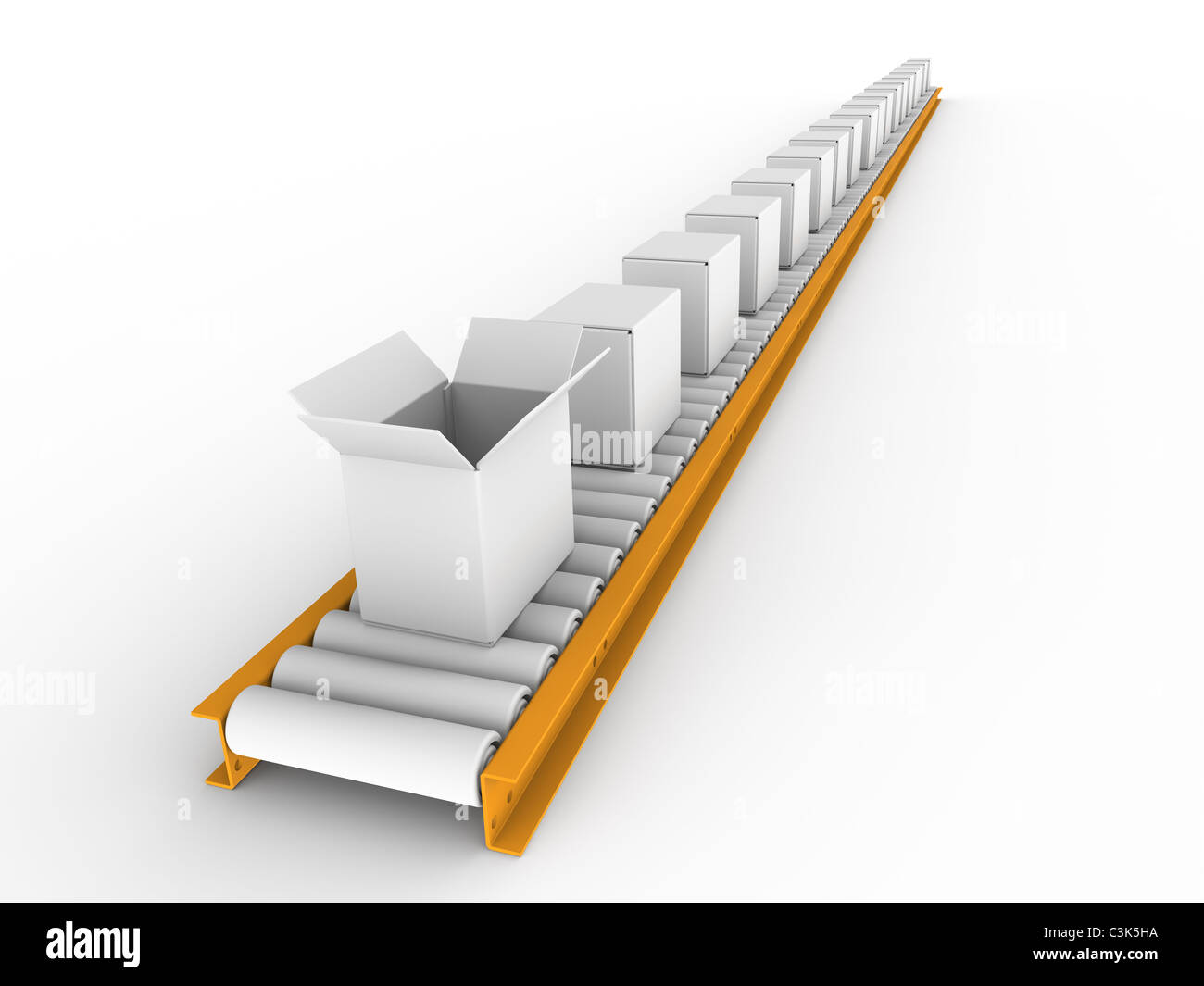 Nastro trasportatore. Nastro trasportatore withe scatole Foto Stock
