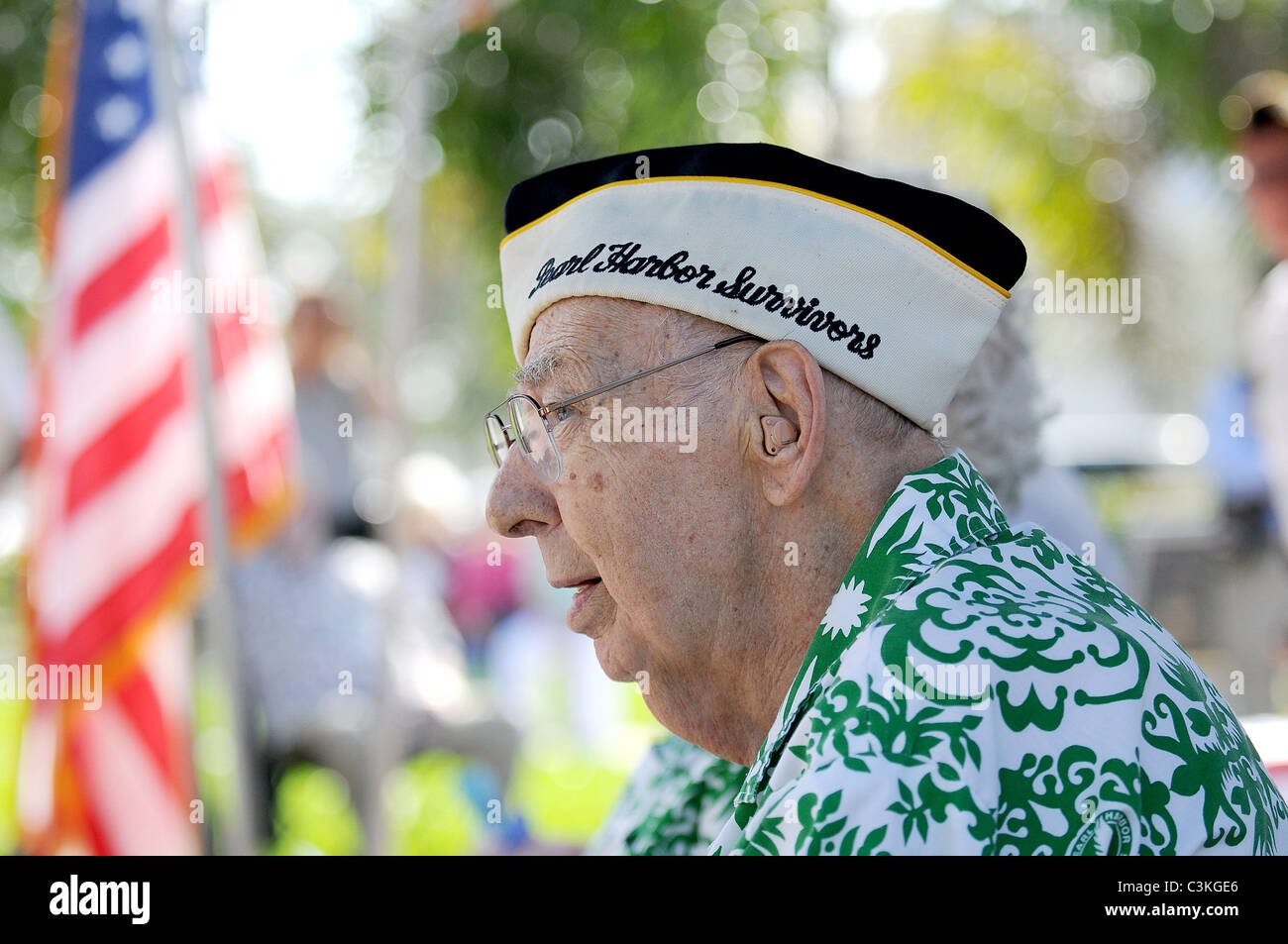 Edward Saffe, Pearl Harbor superstite Pearl Harbor superstiti sono onorato presso il Parco del Bicentenario di Pearl Harbor giorno Boynton Beach, Foto Stock