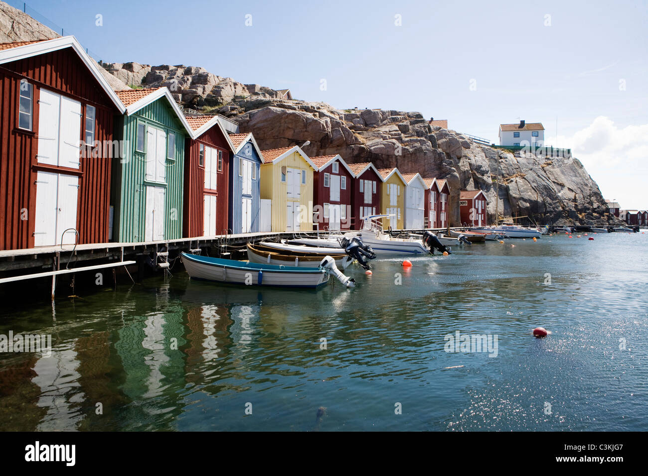 La pesca di capanne, Smogen, Bohuslan, Svezia. Foto Stock