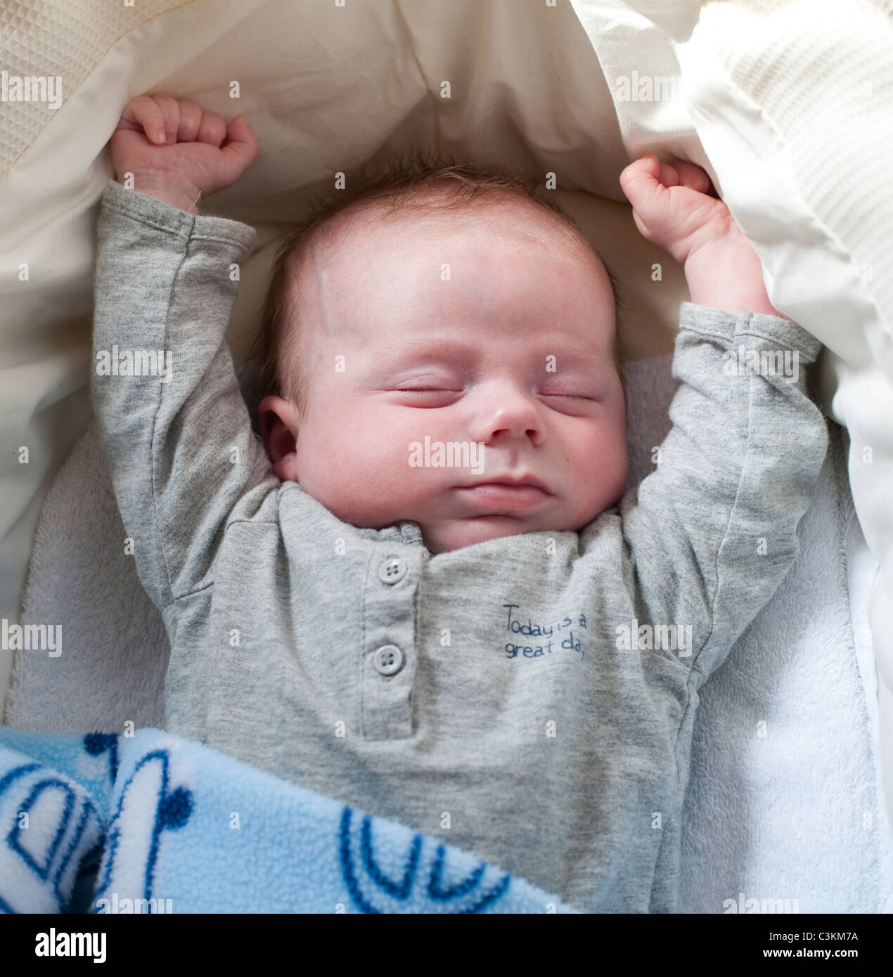 Sette settimane bambino addormentato nella culla, REGNO UNITO Foto Stock