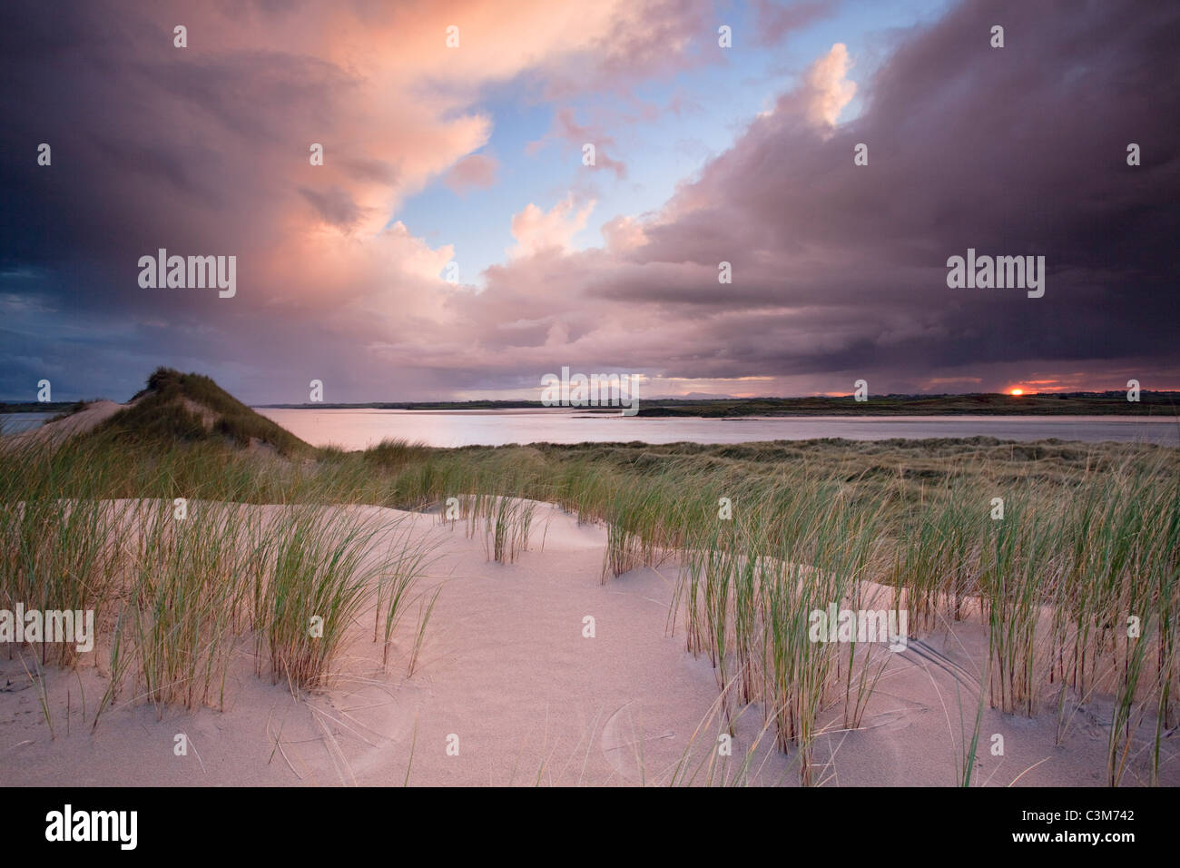 Dune Enniscrone al tramonto, Coonty Sligo, Irlanda. Foto Stock