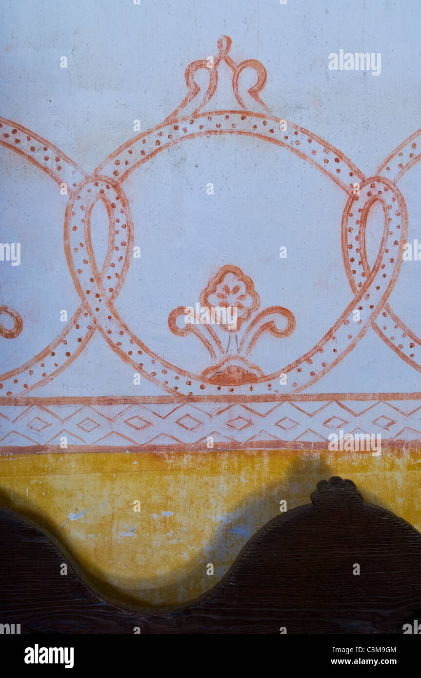 Parete dipinta decor, La Missione Purisma State Historical Park, California Foto Stock