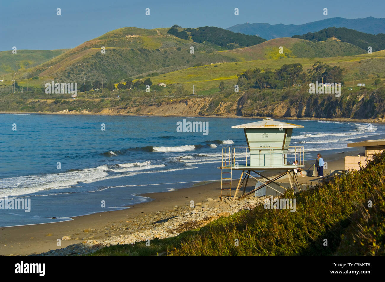 Costiera colline verdi in primavera da El Capitan State Beach, vicino a Santa Barbara in California Foto Stock