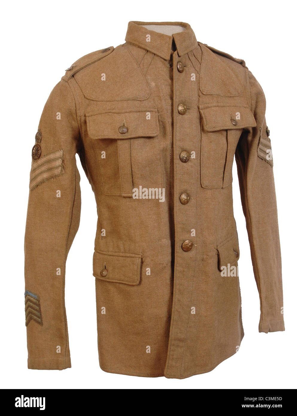 Un raro esempio di una tunica badged ad un sergente come usato da soldati britannici durante la Grande Guerra. WW1. Foto Stock