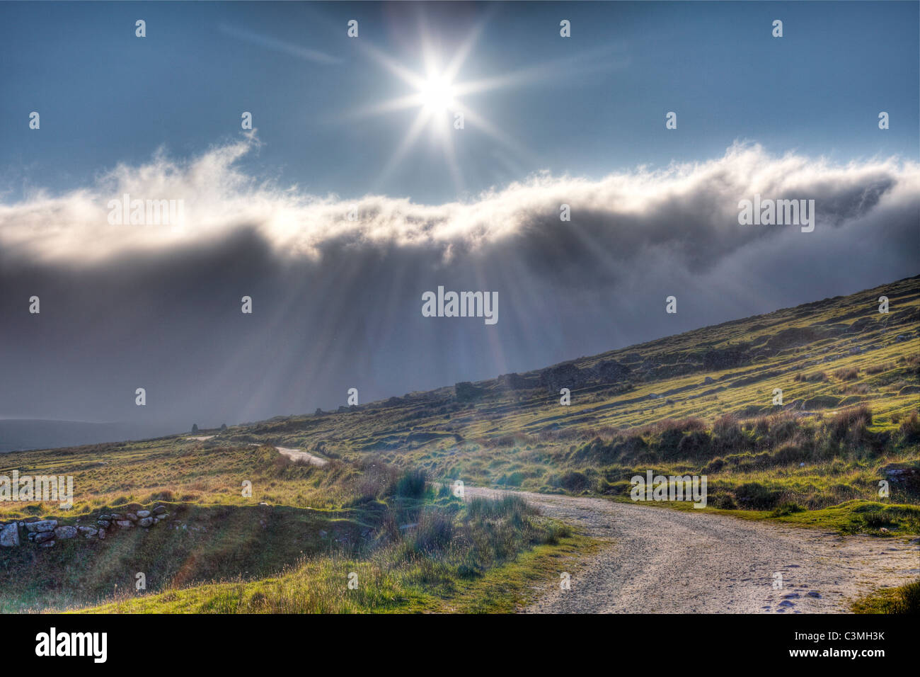 Irlanda, Provincia Connacht, nella contea di Mayo, vista di slievemore villaggio deserta Foto Stock