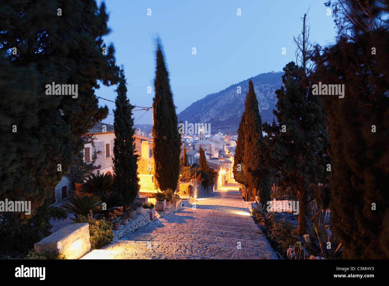 Isole Baleari Spagna, Maiorca, vista del calvario di Pollenca Foto Stock