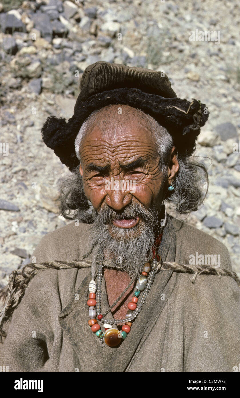India, Ladakh Leh. Uomo tibetano. Ritratto. Foto Stock