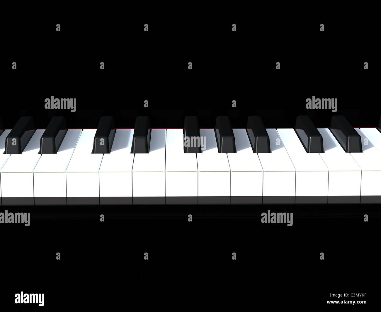 3D rendering della tastiera su nero pianoforte Foto Stock