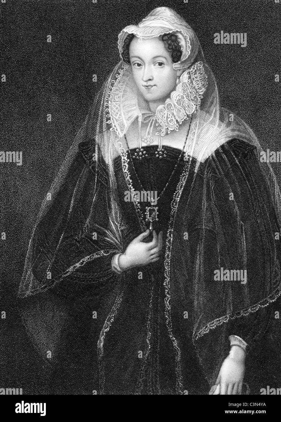 Maria I (1542-1587) su incisione da 1838. Regina di Scozia durante il 1542-1567. Incisi da W.T.RFI. Foto Stock