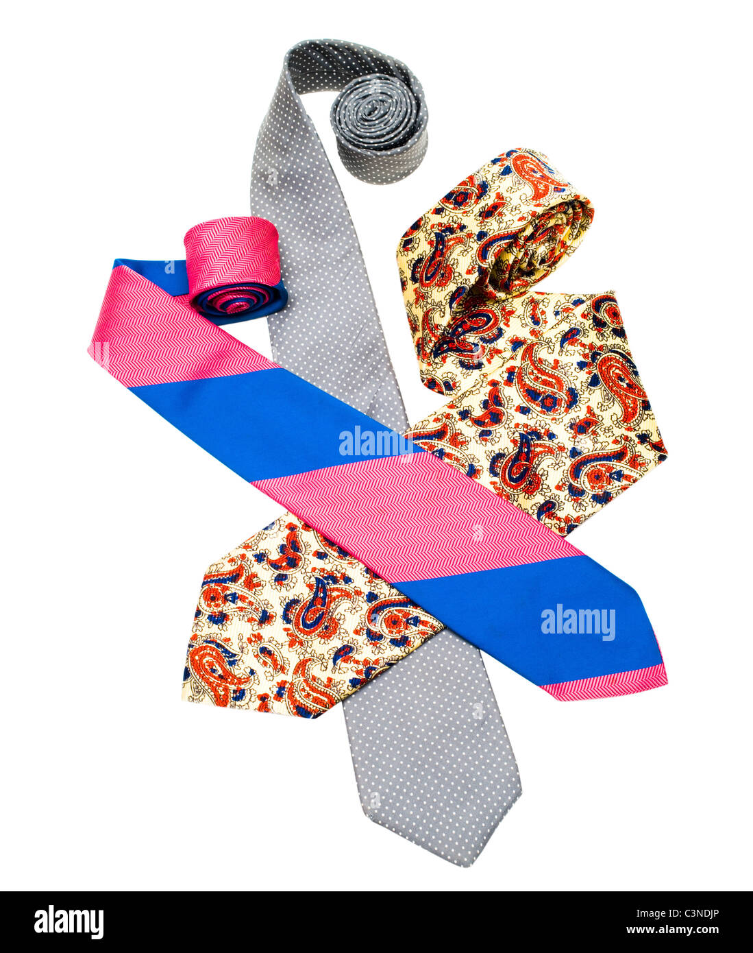 Cravatte assortiti isolato su bianco Foto Stock