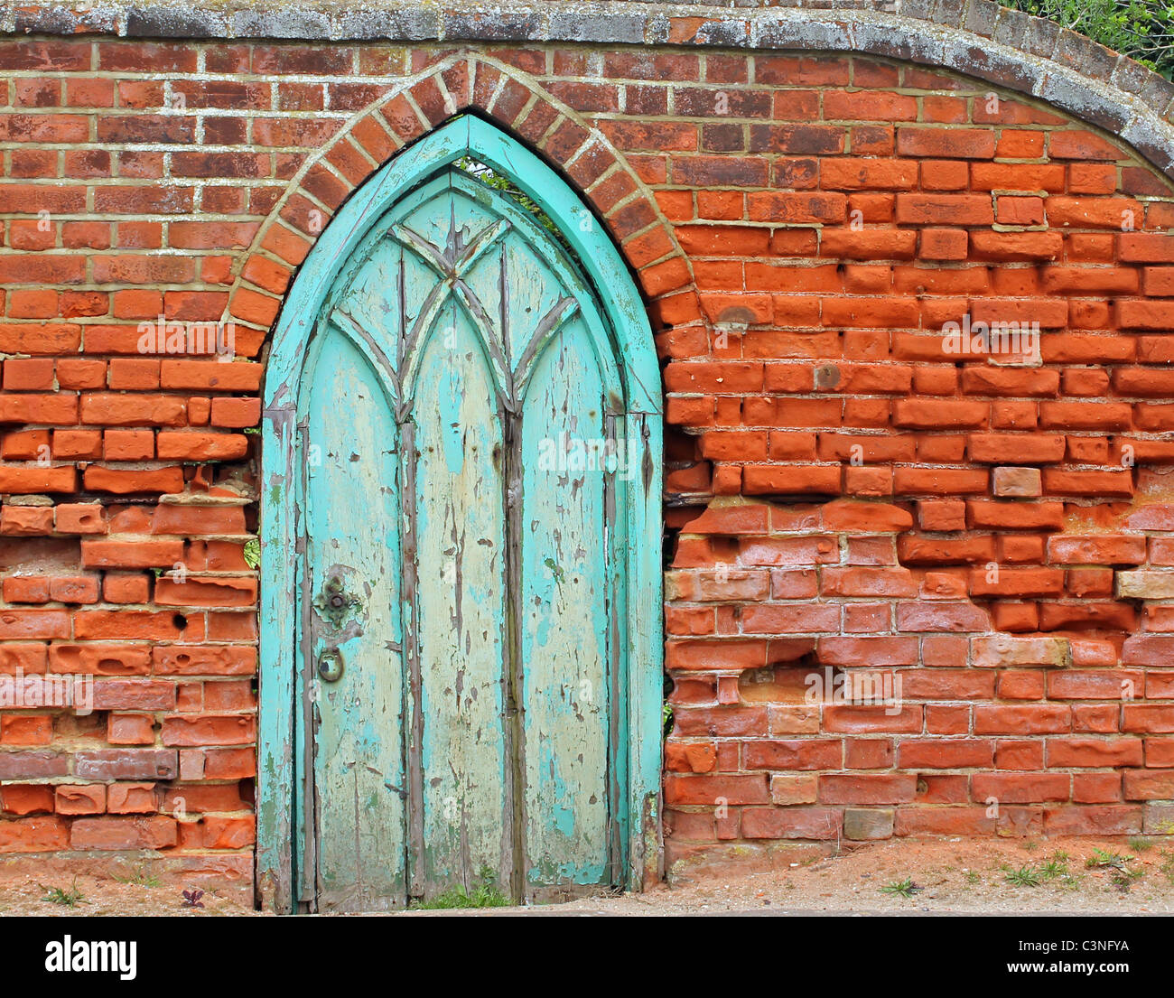 Una vecchia porta in una usurata parete. Foto Stock