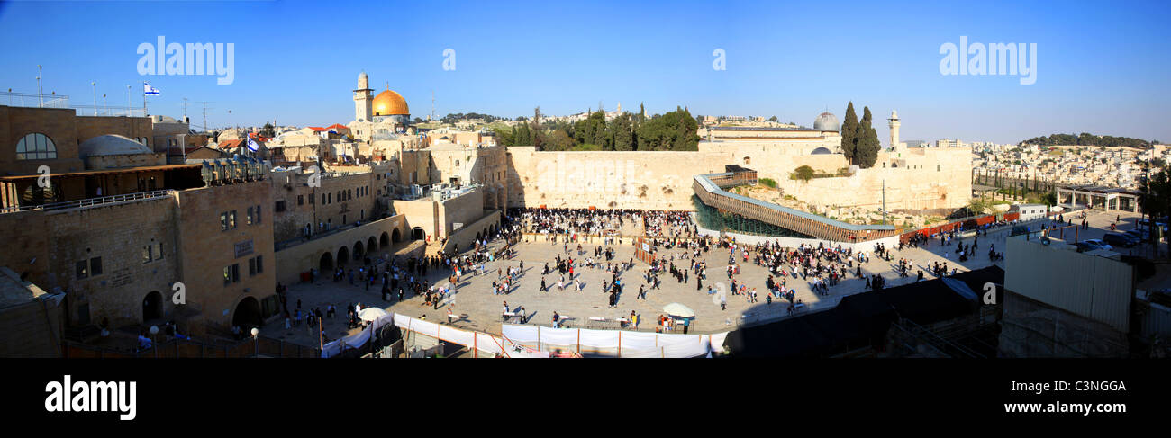 Vista panoramica sulla parete occidentale o il "muro del pianto" di Gerusalemme Foto Stock