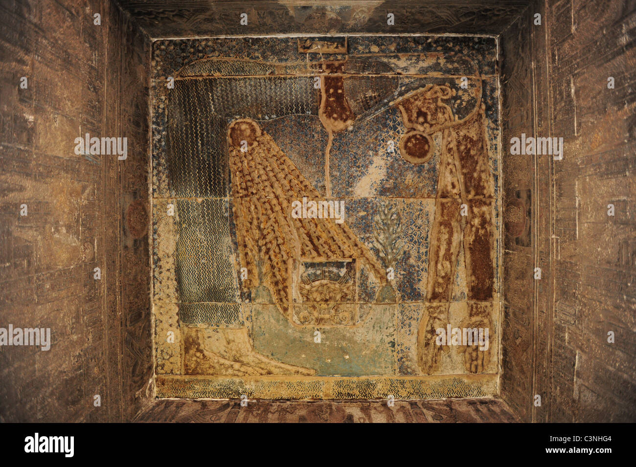 Africa Medio Oriente Egitto egiziano Tempio Dendara soffitto della cappella del nuovo anno Dea del dado Foto Stock