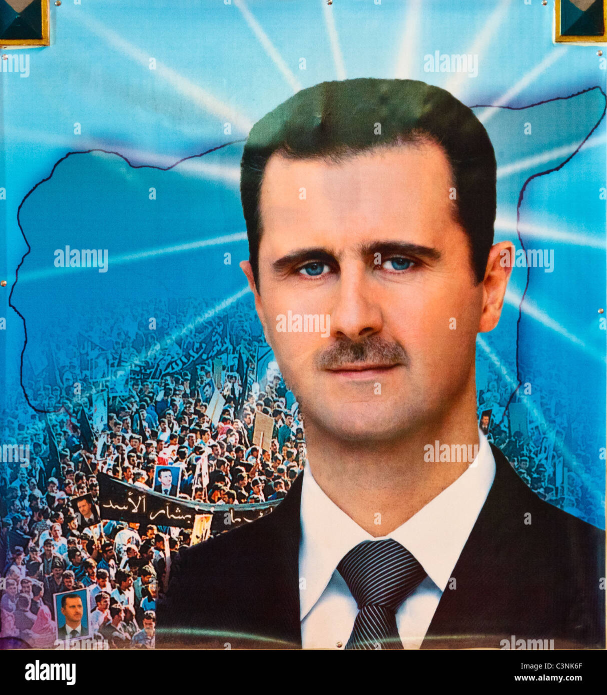 Poster di propaganda del presidente siriano Bashar Hafiz Al-Assad Foto Stock