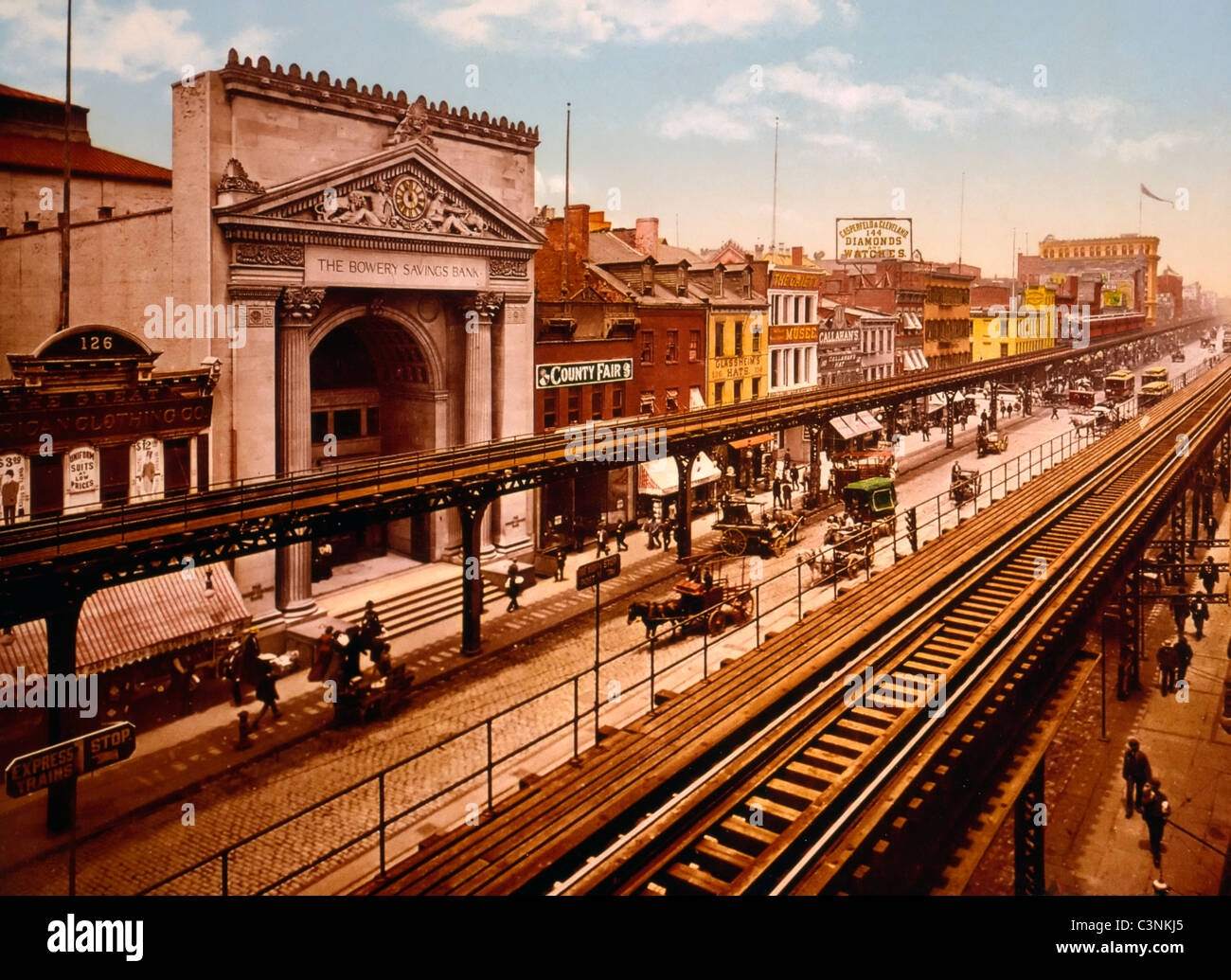Il Bowery, New York City, circa 1900 Foto Stock