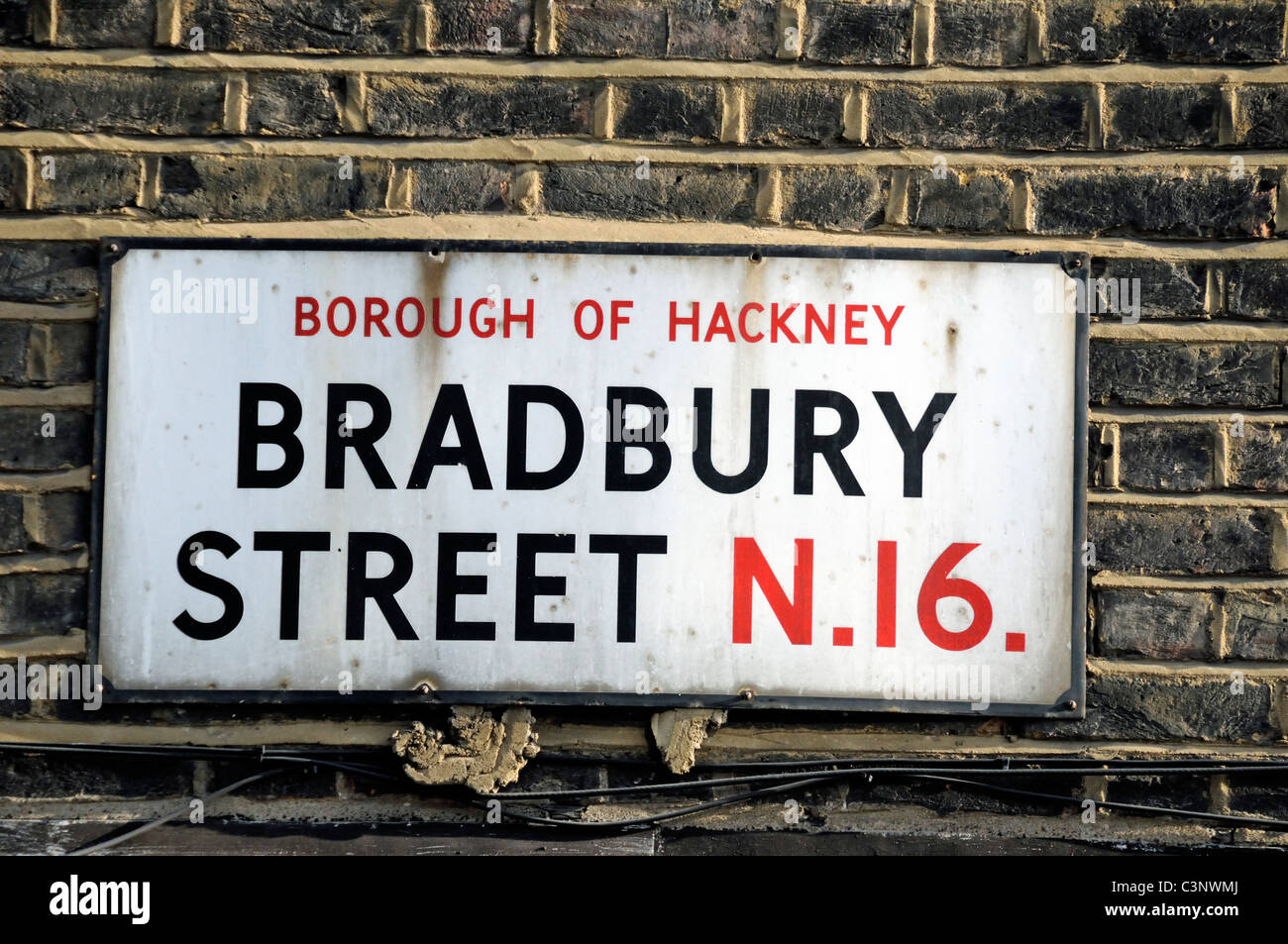 Bradbury Street N16 London Borough of Hackney, la vecchia strada segno, England Regno Unito Foto Stock