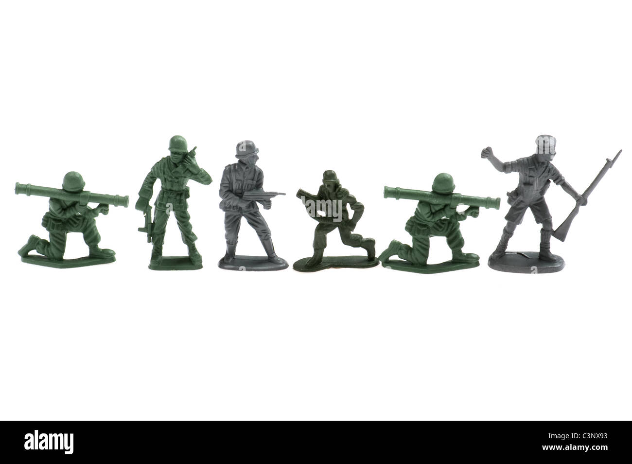 Scopo su bianco - plastica toy soldiers close up Foto Stock