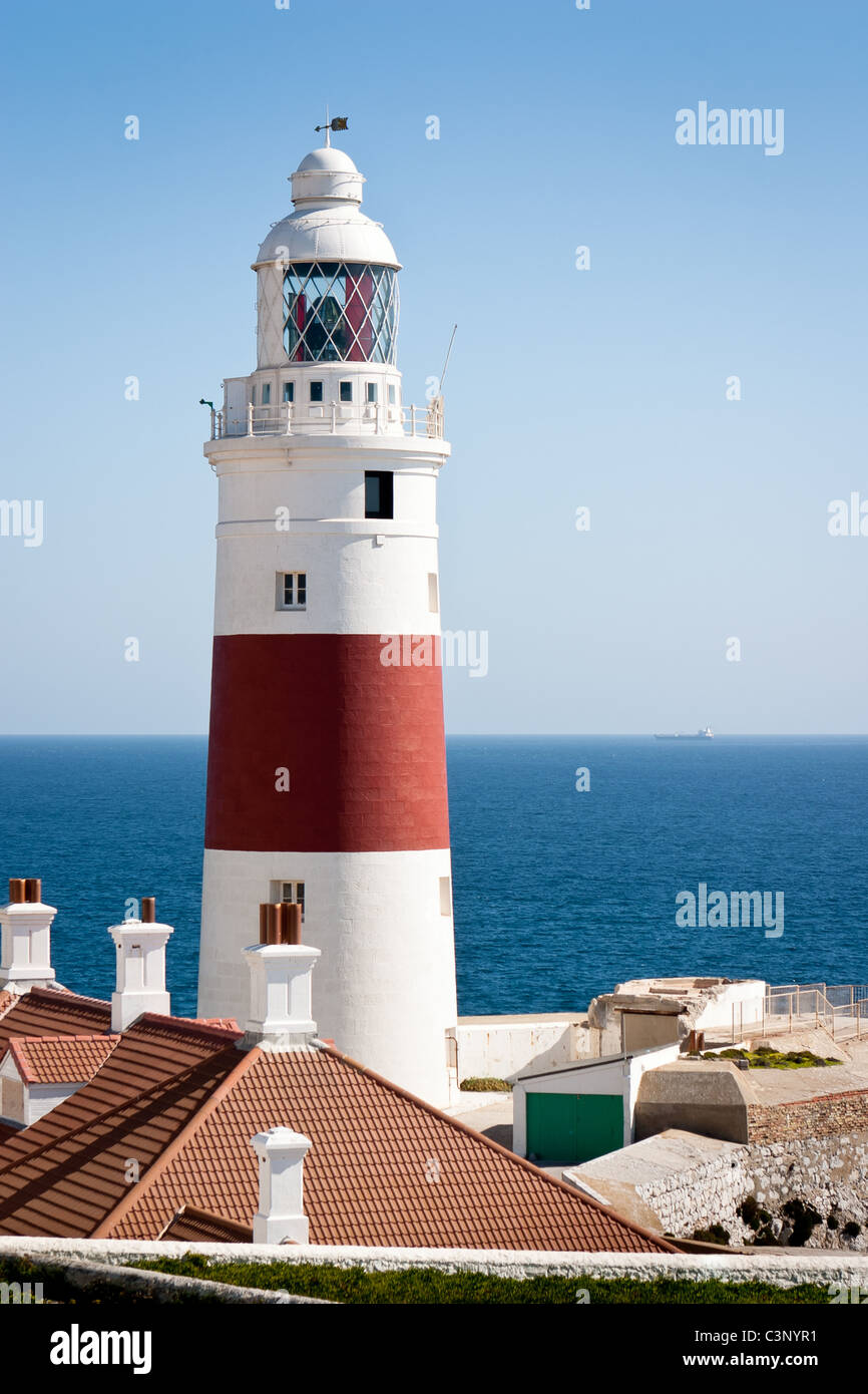 Faro dal mare Mediterraneo, Gibilterra Foto Stock