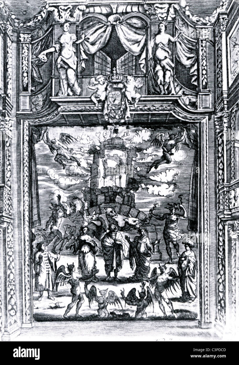 Restauro Teatro della scena dall'Imperatrice del Marocco da Elkanah Settle al Duke of York's Theatre di Londra nel 1673 Foto Stock