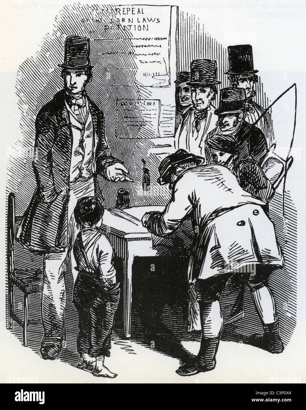 Abrogazione delle leggi di mais Firma la petizione al governo britannico di abrogare le leggi di mais nel 1845 Foto Stock