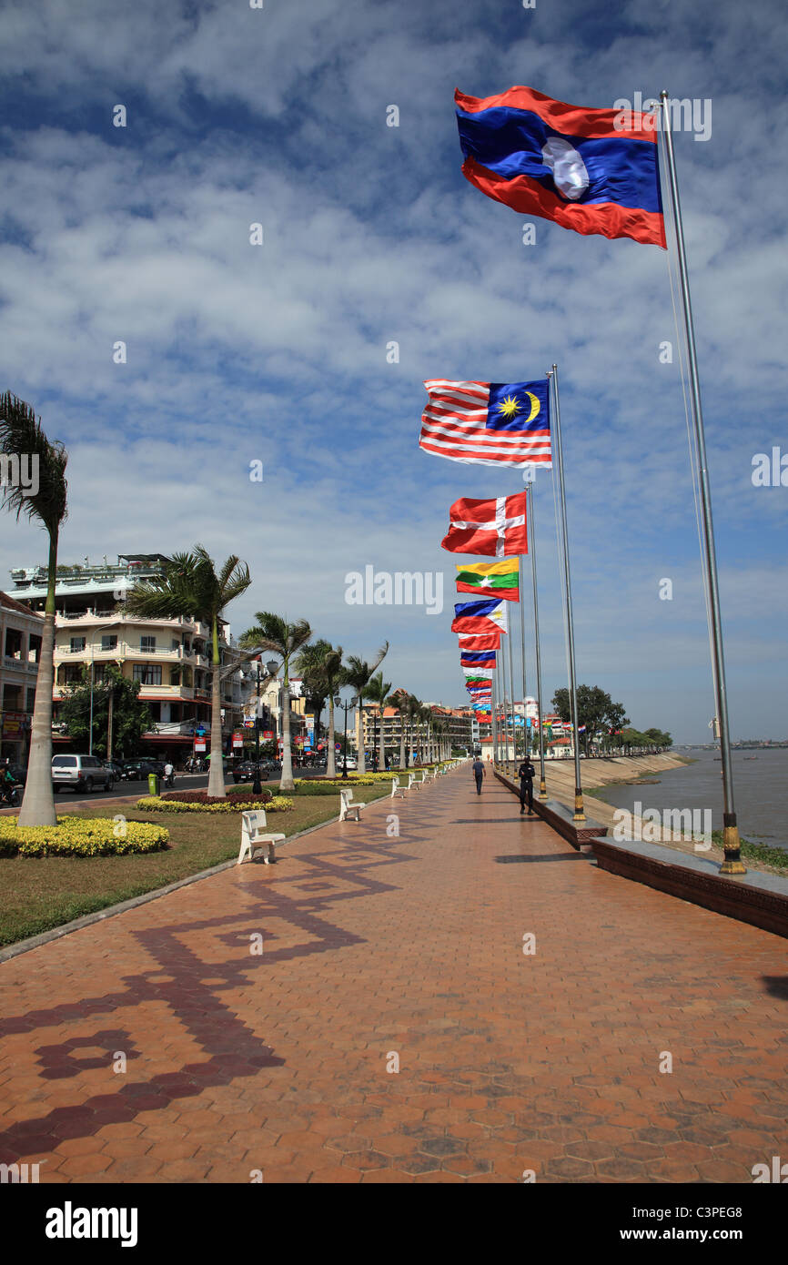 Sisowath Quay in Phnom Penh Cambogia Foto Stock