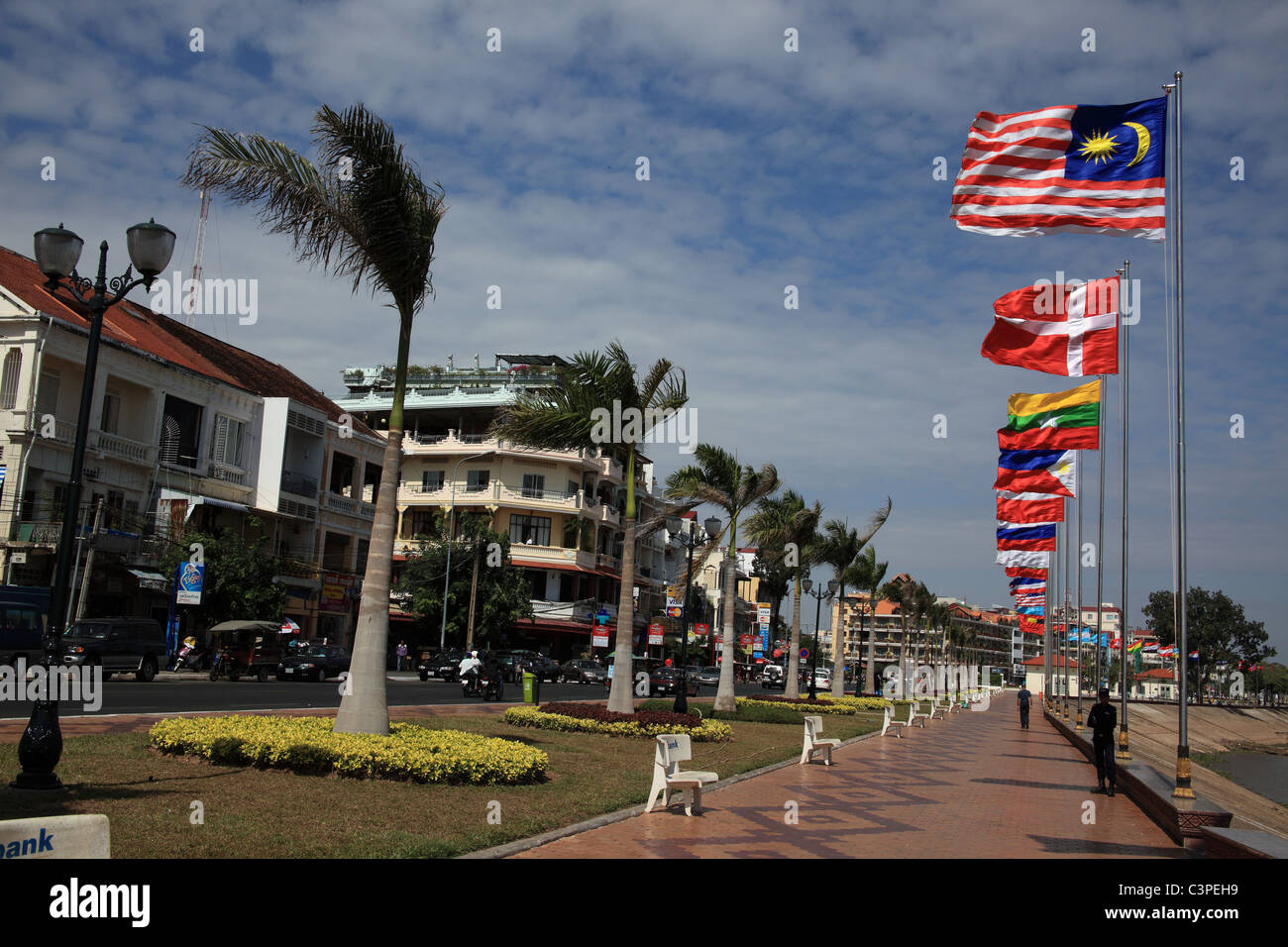 Sisowath Quay in Phnom Penh Cambogia Foto Stock