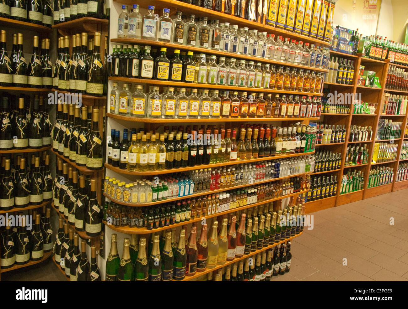Scelta di alcolici e liquori. Liquori, Foto Stock
