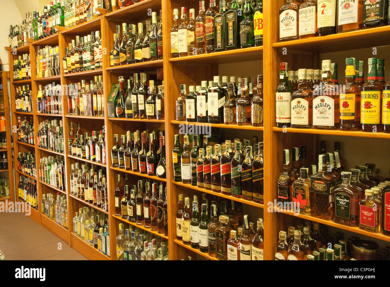 Scelta di alcolici e liquori. Liquori, Foto Stock