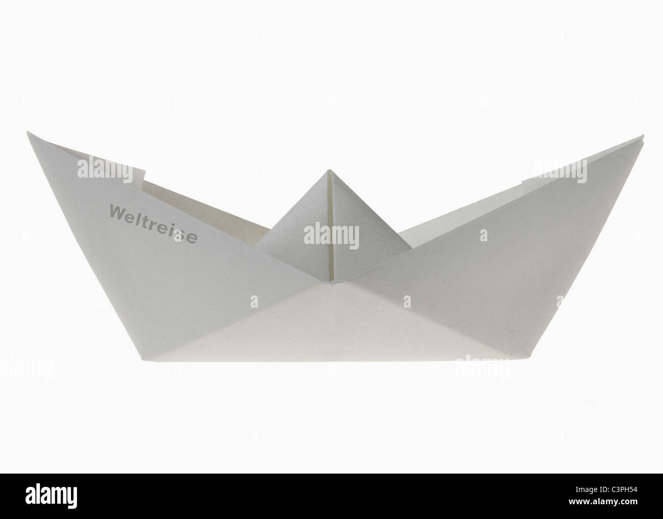 Barca di carta con la scrittura di world tour Foto Stock
