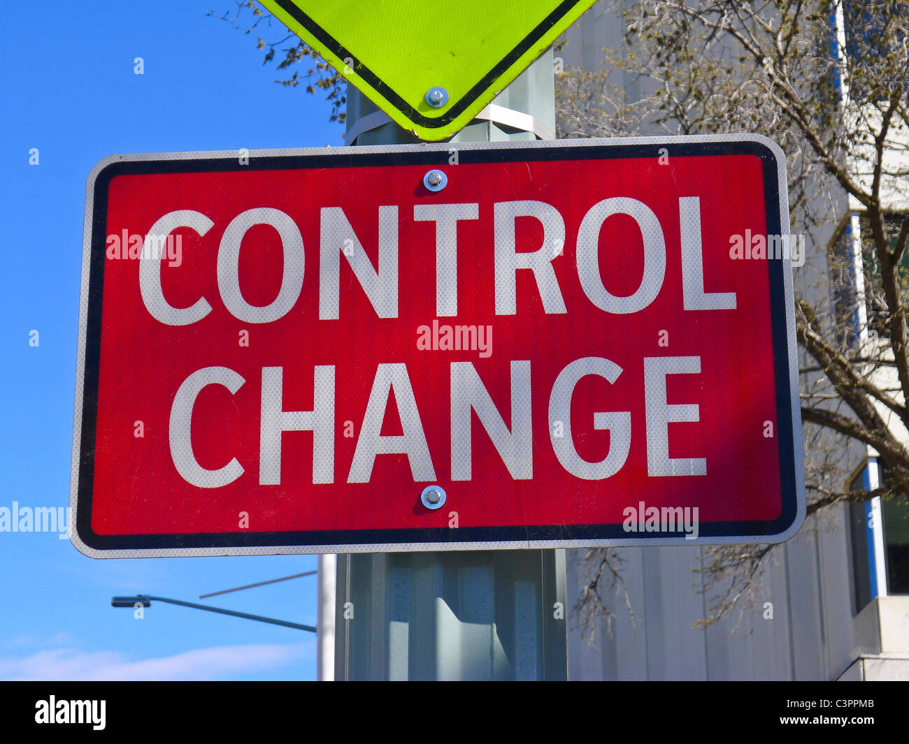 Controllo strada cambia segno. Foto Stock