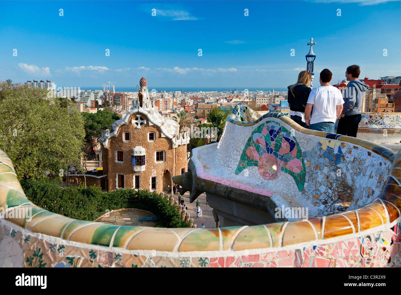 Barcellona, Parco Guell di architetto Antoni Gaudi Foto Stock