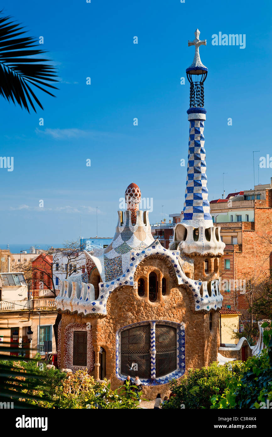 In Spagna, in Catalogna, Barcellona, Parco Guell di architetto Antoni Gaudi, classificato come patrimonio mondiale dall' UNESCO Foto Stock