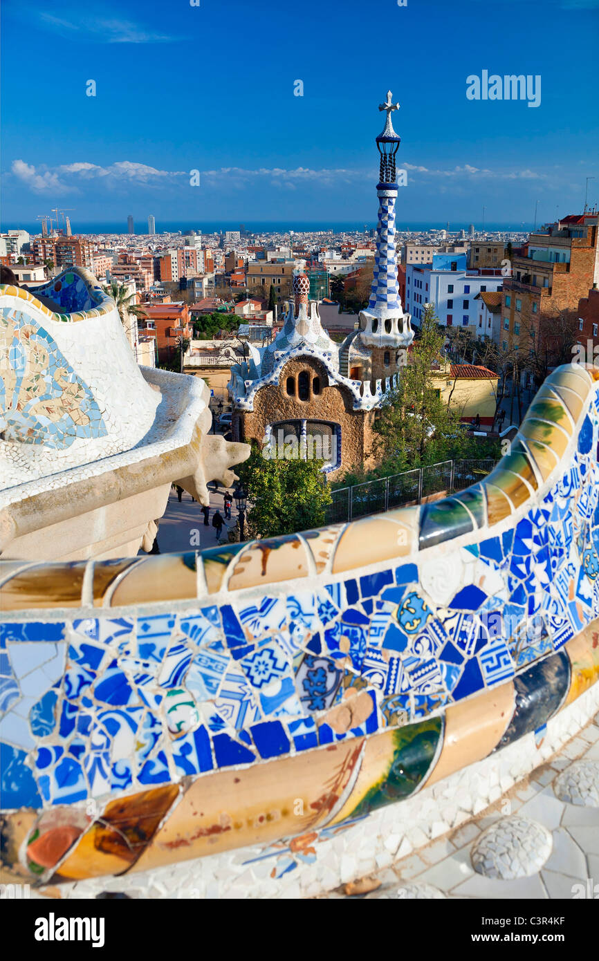 Barcellona, panorama sulla città da Park Guell Foto Stock