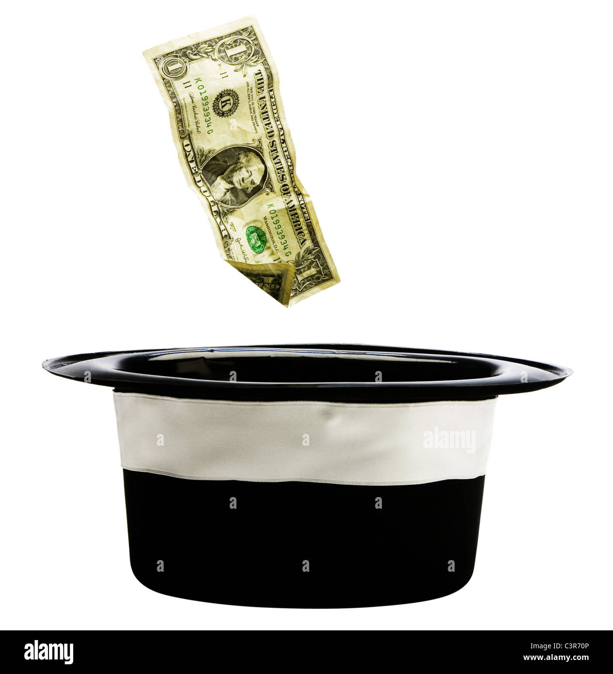 Un dollaro Usa con un top hat isolato su bianco Foto Stock