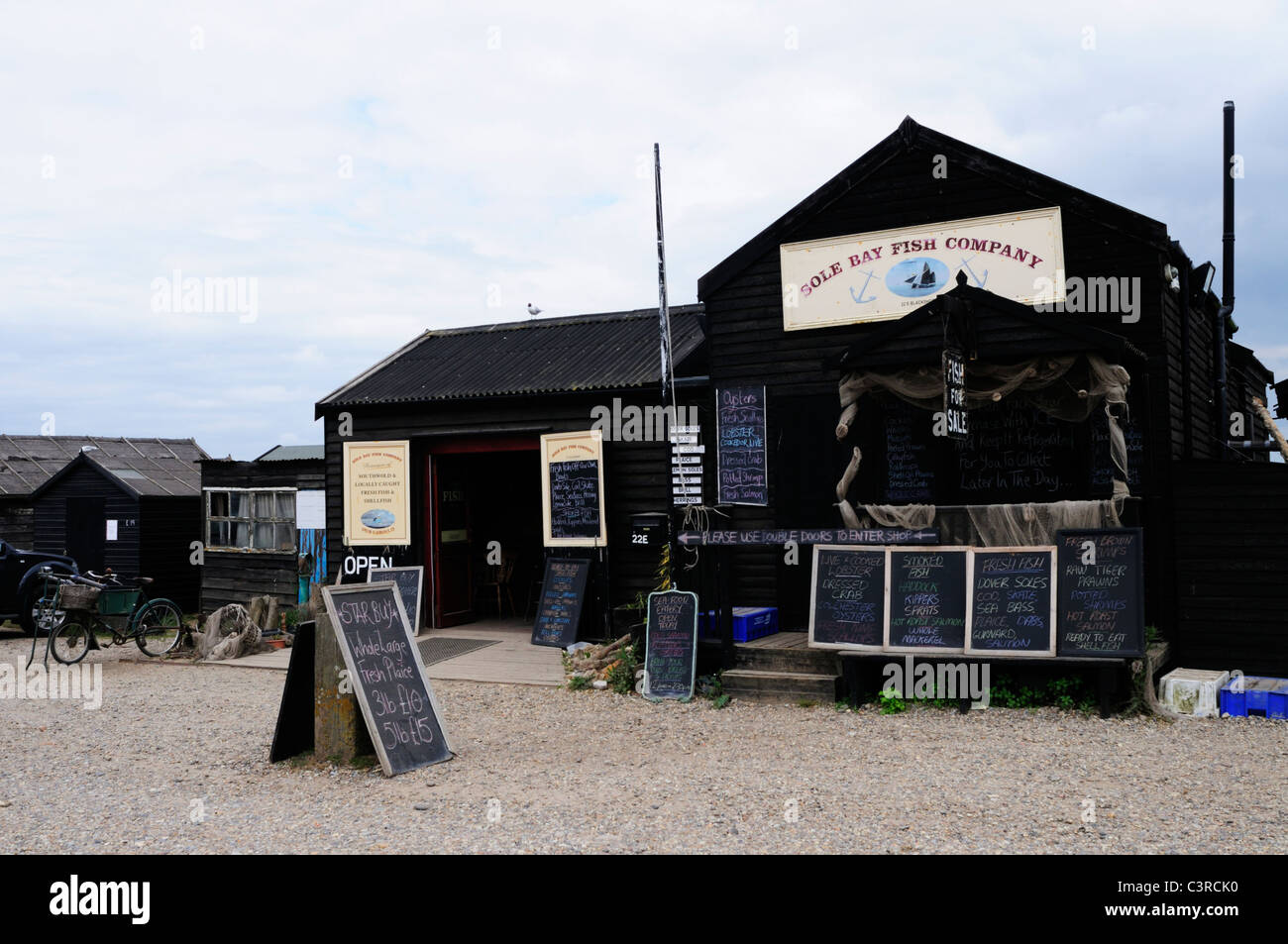 Suola Bay Fish Company Shop, Southwold Harbour, Suffolk, Inghilterra, Regno Unito Foto Stock
